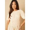 Elegant Round Neckline Puff Sleeve Smocked Front Tight Waist Solid Color Casual Dress