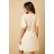 Elegant Round Neckline Puff Sleeve Smocked Front Tight Waist Solid Color Casual Dress