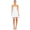 Sweet Back Exposing Tie Up Fresh Floral Embroidered White Short Halter Dress