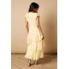 Elegant V-Neckline Cascading Ruffle Tight Waist Solid Color Casual Tiered Dress