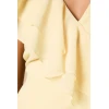 Elegant V-Neckline Cascading Ruffle Tight Waist Solid Color Casual Tiered Dress