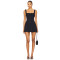 Hot Sale Fashionbale Black Tie Up Square Neck Button Detailing Fitted Puff Mini Dress