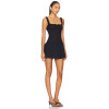 Hot Sale Fashionbale Black Tie Up Square Neck Button Detailing Fitted Puff Mini Dress