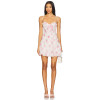 Pink Rose Print Spaghetti Strap Backless Ruffled Midweight Floral Chiffon Fabric Mini Dress