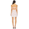 Pink Rose Print Spaghetti Strap Backless Ruffled Midweight Floral Chiffon Fabric Mini Dress