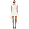 White Round Neck Slit Sleeveless Fitted Puff Skirt Midweight Poplin Fabric Mini Dress