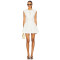 White Round Neck Slit Sleeveless Fitted Puff Skirt Midweight Poplin Fabric Mini Dress