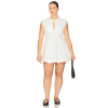 White Round Neck Slit Sleeveless Fitted Puff Skirt Midweight Poplin Fabric Mini Dress