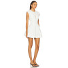 White Round Neck Slit Sleeveless Fitted Puff Skirt Midweight Poplin Fabric Mini Dress