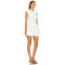 White Round Neck Slit Sleeveless Fitted Puff Skirt Midweight Poplin Fabric Mini Dress