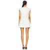 White Round Neck Slit Sleeveless Fitted Puff Skirt Midweight Poplin Fabric Mini Dress
