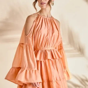 Elegant Halter-Neckline Long Sleeves With Cut Outs Ruffle Tight Waist Formal Dress