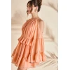 Elegant Halter-Neckline Long Sleeves With Cut Outs Ruffle Tight Waist Formal Dress
