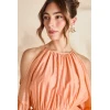 Elegant Halter-Neckline Long Sleeves With Cut Outs Ruffle Tight Waist Formal Dress