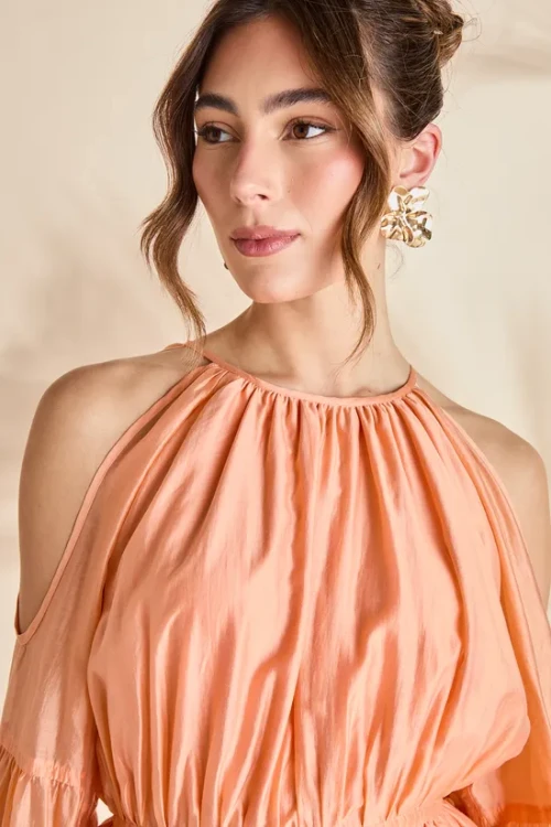 Elegant Halter-Neckline Long Sleeves With Cut Outs Ruffle Tight Waist Formal Dress