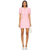 Sweet Pink Tweed Pearl Embellishments Short Sleeved Bodycon Dress