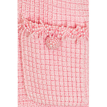 Sweet Pink Tweed Pearl Embellishments Short Sleeved Bodycon Dress