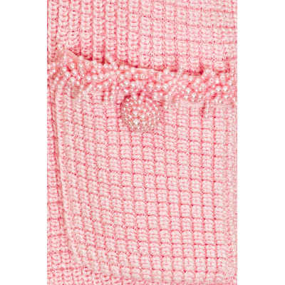 Sweet Pink Tweed Pearl Embellishments Short Sleeved Bodycon Dress