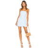 Blue White Striped Strapless Ruffled Hem Backless Bodycon Mini Dress