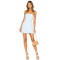 Blue White Striped Strapless Ruffled Hem Backless Bodycon Mini Dress
