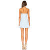 Blue White Striped Strapless Ruffled Hem Backless Bodycon Mini Dress