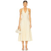 Elegant Deep V Neck Tie up Straps Off White Halter Neck Midi Dress