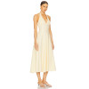 Elegant Deep V Neck Tie up Straps Off White Halter Neck Midi Dress
