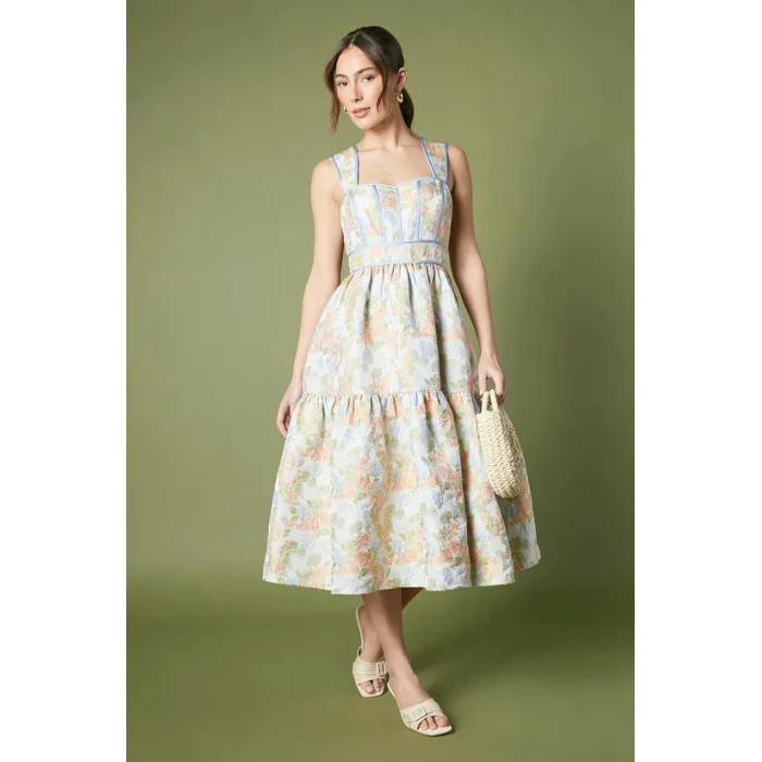 Elegant Sweat Heart-Neckline Sleeveless Ruffle Tight Waist Casual Tiered Dress