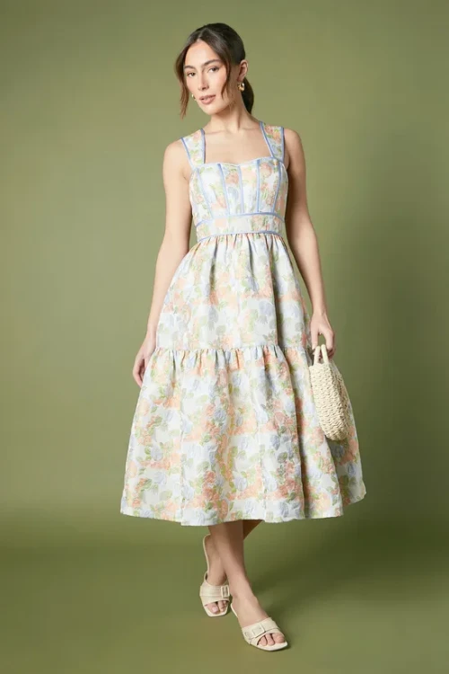 Elegant Sweat Heart-Neckline Sleeveless Ruffle Tight Waist Casual Tiered Dress