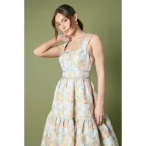 Elegant Sweat Heart-Neckline Sleeveless Ruffle Tight Waist Casual Tiered Dress