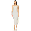 Light Gray Floral Embroidery Thin Shoulder Straps Bodycon Midi Dress