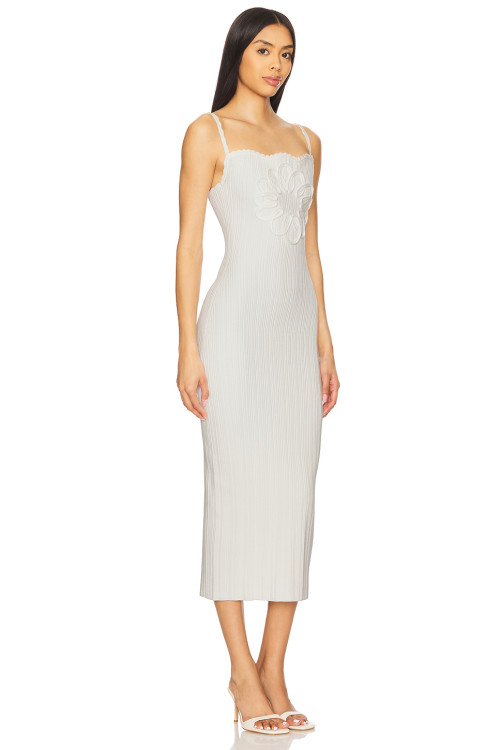 Light Gray Floral Embroidery Thin Shoulder Straps Bodycon Midi Dress