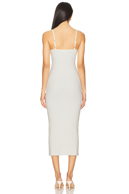 Light Gray Floral Embroidery Thin Shoulder Straps Bodycon Midi Dress