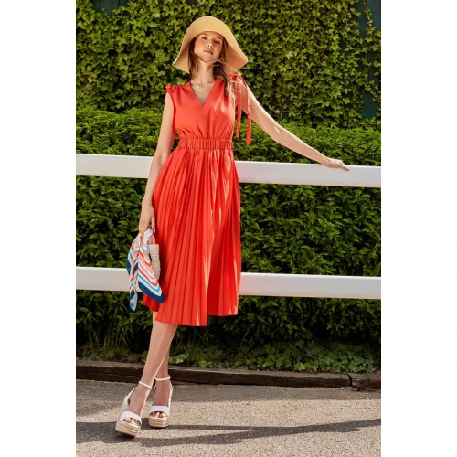 Fashion Elegant V-Neckline Backless Ruffle Tight Waist Solid Color Formal Dress