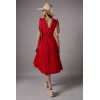 Fashion Elegant V-Neckline Backless Ruffle Tight Waist Solid Color Formal Dress