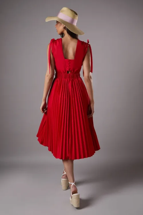 Fashion Elegant V-Neckline Backless Ruffle Tight Waist Solid Color Formal Dress