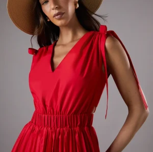 Fashion Elegant V-Neckline Backless Ruffle Tight Waist Solid Color Formal Dress