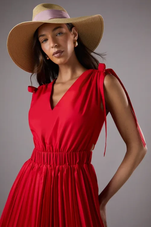 Fashion Elegant V-Neckline Backless Ruffle Tight Waist Solid Color Formal Dress