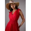 Fashion Elegant V-Neckline Backless Ruffle Tight Waist Solid Color Formal Dress