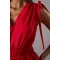 Fashion Elegant V-Neckline Backless Ruffle Tight Waist Solid Color Formal Dress