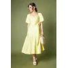 Fashion Elegant V-Neckline Ruff Sleeve Ruffle Tight Waist Solid Color Formal Dress