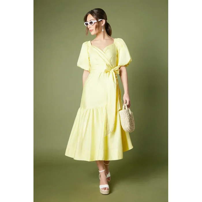Fashion Elegant V-Neckline Ruff Sleeve Ruffle Tight Waist Solid Color Formal Dress