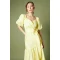 Fashion Elegant V-Neckline Ruff Sleeve Ruffle Tight Waist Solid Color Formal Dress