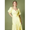 Fashion Elegant V-Neckline Ruff Sleeve Ruffle Tight Waist Solid Color Formal Dress