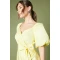 Fashion Elegant V-Neckline Ruff Sleeve Ruffle Tight Waist Solid Color Formal Dress