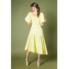Fashion Elegant V-Neckline Ruff Sleeve Ruffle Tight Waist Solid Color Formal Dress