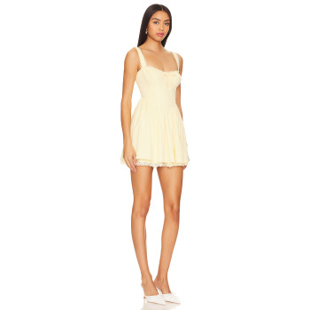 2025 Hot Sale Fashionbale Yellow Lace Trimmed Square Neckline Tie up Details Short Dress