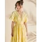 Elegant Fashion V-Neckline Short Sleeve Cut Out Ruffle Tight Waist Solid Color Formal Dress