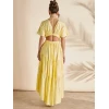 Elegant Fashion V-Neckline Short Sleeve Cut Out Ruffle Tight Waist Solid Color Formal Dress