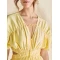 Elegant Fashion V-Neckline Short Sleeve Cut Out Ruffle Tight Waist Solid Color Formal Dress